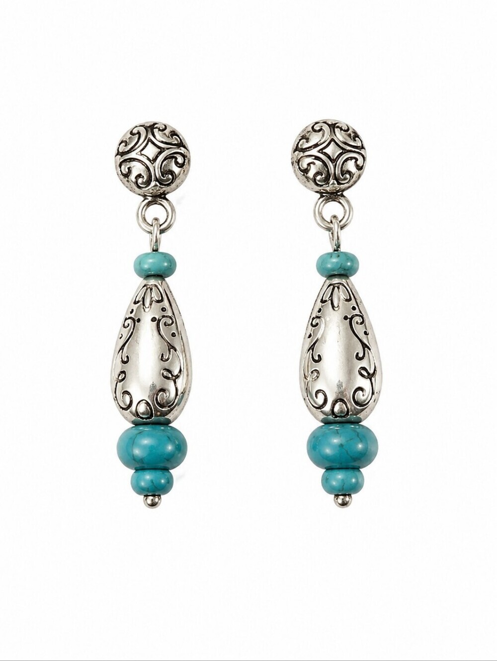 VTG BRIGHTON Hopi Dreams Silver Plated Turquoise Scroll Teardrop Dangle Earrings